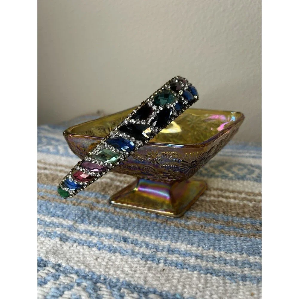Colorful Jewel Baroque Crystal Rhinestone Headband Suede Interior Costume Whimsy